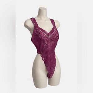 Vintage Victoria’s Secret Lace Teddy Bodysuit Pink Small High Cut Thong Lingerie